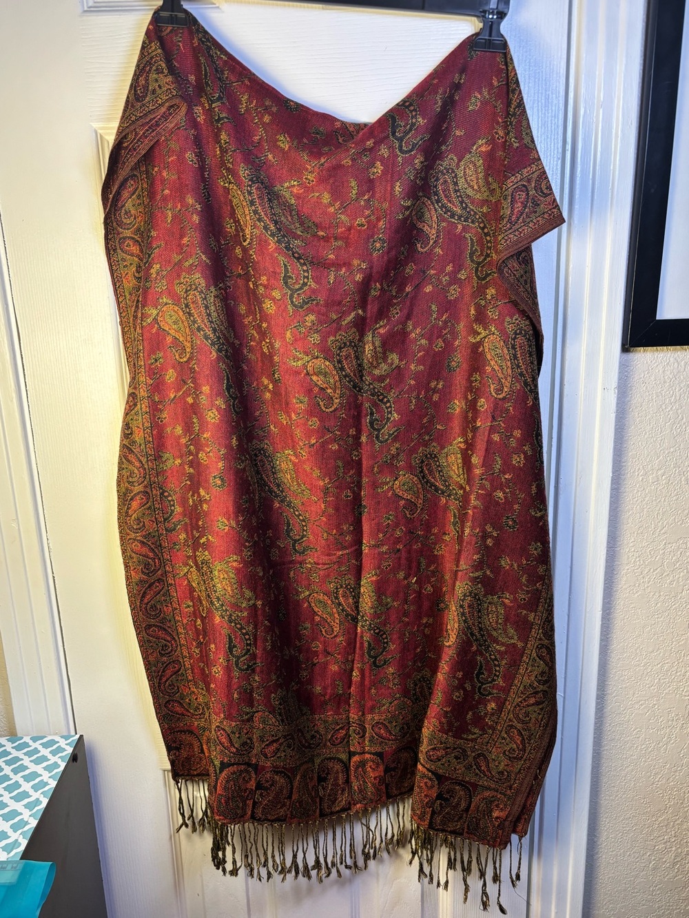 pashmina Red Paisley Fringe Wrap Scarf - Picture 2 of 8